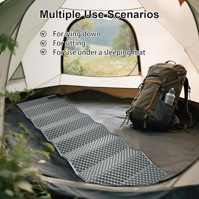 YIKI Closed Cell Foam Sleeping Pad for Camping, 72.8x22 inch, Ultralight Foldable Foam Sleeping Mat with Heat Reflective Layer, Waterproof Backpacking Pad for Hiking, Tent, Outdoor Use