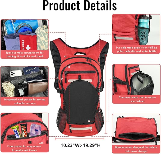 Zavothy 18L Hydration Backpack with 3L Water Bladder – Waterproof Hiking Pack with Insulated Bladder Compartment, Hidden Helmet Holder & Rain Cover – for Running, Cycling, and Camping