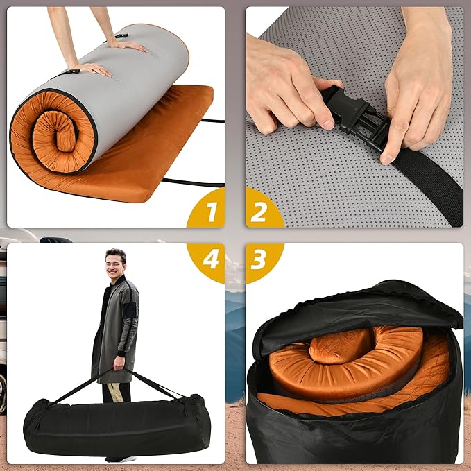 DWVO Memory Foam Camping Pad Futon Mattress Full, 3.5 INCH Thick Portable Floor Sleeping Mat with Travel Bag