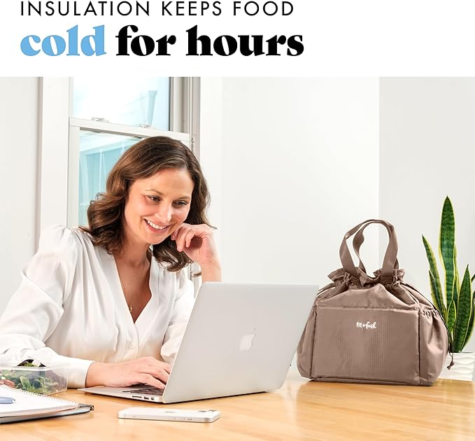 Fit & Fresh Lunch Bag For Women, Insulated Womens Lunch Bag For Work, Stain-Resistant Large Lunch Box For Women With Containers, Cinch Closure Cromwell Bag, Taupe
