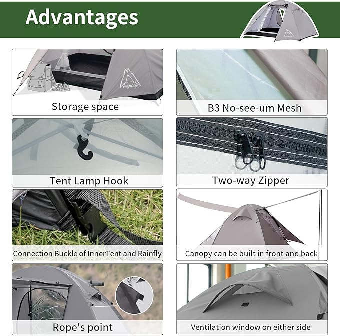 Ultralight Tent, Easy Setup, 1-2 Person Waterproof and Portable Tent for Camping Hiking Outdoor Climbing