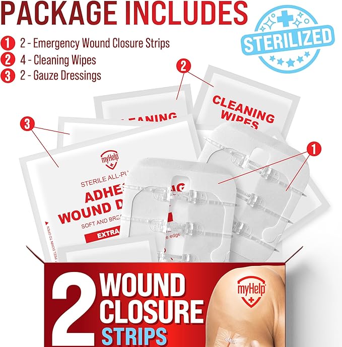 Emergency Wound Closure Strips - 2pk - Laceration Closure Kit - Stitchless & Easy to Use - Butterfly Bandages