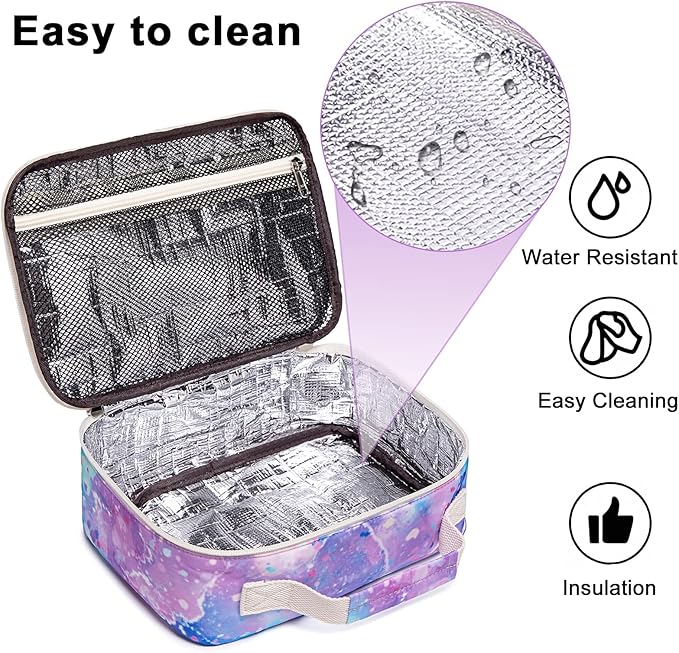 Kids Lunch Box Boys Girls Insulated Lunch Cooler Bag Reusable Lunch Tote Kit for School Travel (Tie Dye Purple)