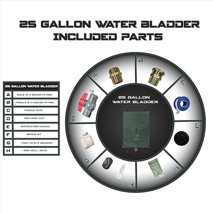25 Gallon Food Grade Water Bladder/Tank-Includes Brass Fittings for Quick Garden Hose Connection/Camping Gear/Survival Kit/Rain Barrel Alternative/Emergency Water Storage