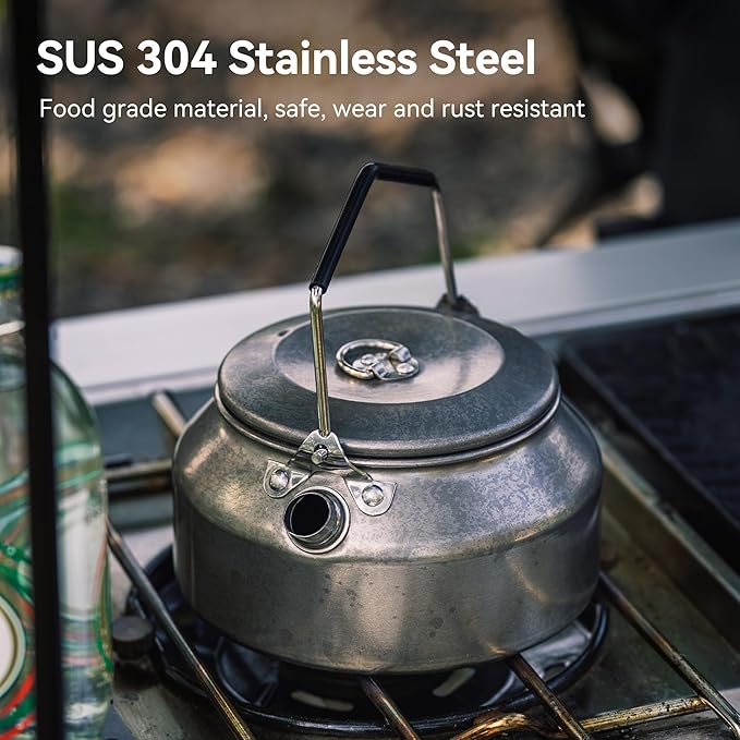 Camping Kettle 1Liter, Camp Tea Coffee Pot Stainless Steel Outdoor Hiking Kettle Pot Lightweight Durable Camping Tea Kettle