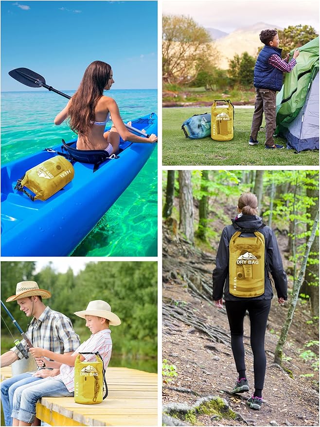 HEETA Waterproof Dry Bag with Phone Case Bundled with Upgraded Dry Bag with Zippered Pocket for Women & Men, Roll Top Lightweight Dry Storage Bag Backpack for Kayaking, Boating, Camping (Yellow 5L)