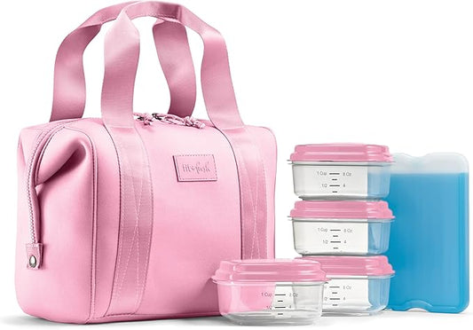 Fit & Fresh Neoprene Like Lunch Bag For Women, Insulated Womens Lunch Bag For Work, Tear & Stain Resistant Large Lunch Box With Containers and Ice, Machine Washable Remi Lunch Bag, Pink