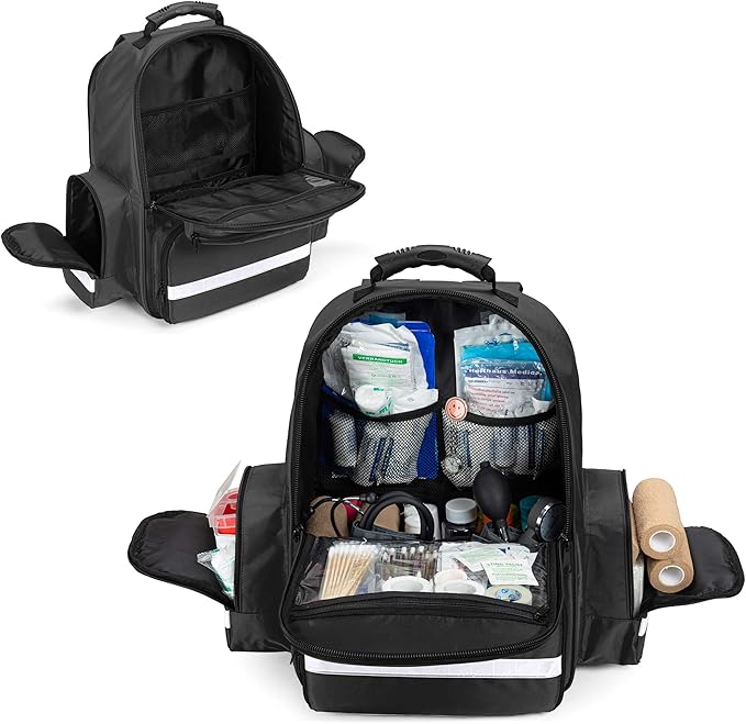 Trunab First Responder Bag Trauma Backpack Empty, Medical Emergency Kits Storage Jump Bag Pack for EMT, EMS, Police, Firefighters, Safety Officers, Black