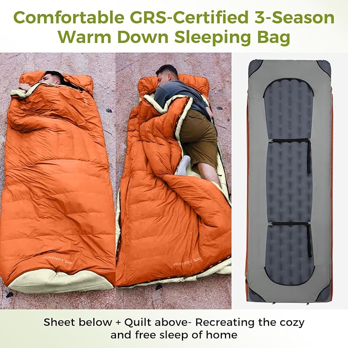 ATEPA Down Sleeping Bag, Recycled 650FP 4 Season Summer & Winter Compact Rectangle Lightweight Waterproof Wearable Sleeping Bag with Compression Sack for Camping Backpacking Hiking