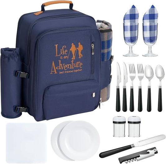 24L Insulated Picnic Basket Leak Proof Picnic Backpack for 2, Blue Camping Gifts, Cool Bridal Shower Gifts for Bride and Groom, Mr and Mrs, Anniversary Engagement Wedding for Newly Engaged Couples