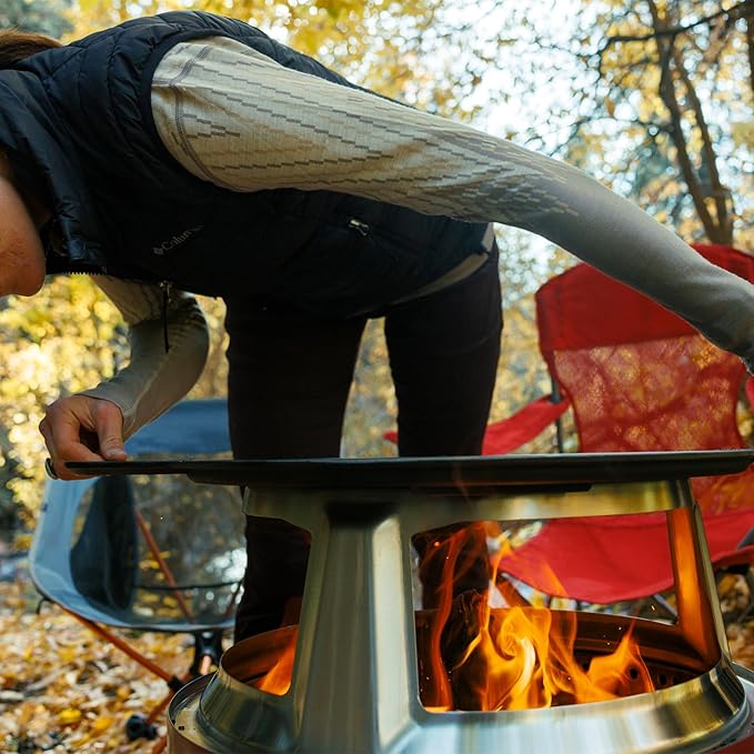 Solo Stove Ranger Griddle + Hub, Cast Iron Cookware with Stainless steel Hub for 6.5” Elevation, Addition to Ranger fire pit, Weight: 14.5lbs, Cooking surface diameter 14.25"