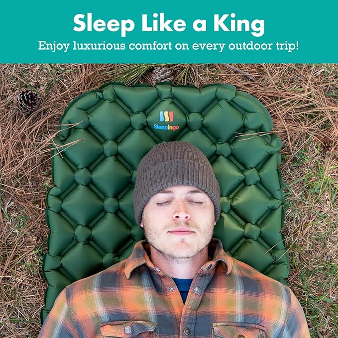 Ultralight Sleeping Pad - Inflatable Sleeping Mat for Camping, Hiking, Backpacking - 74x22 Inches Compact Air Mattress, Waterproof Gear for Travel Outdoors - Green
