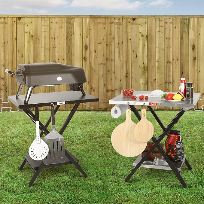 Foldable Grill Table with Extra Storage Bottom Shelf, Outdoor Indoor Foldable Outdoor Grill Stand Table with Garage Rack & Tissue Holder,Easy Set-up, 30" x 24", Black