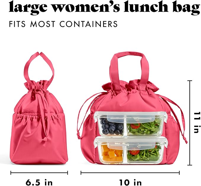 Fit & Fresh Lunch Bag For Women, Insulated Womens Lunch Bag For Work, Stain-Resistant Large Lunch Box For Women With Containers, Cinch Closure Cromwell Bag, Watermelon Pink