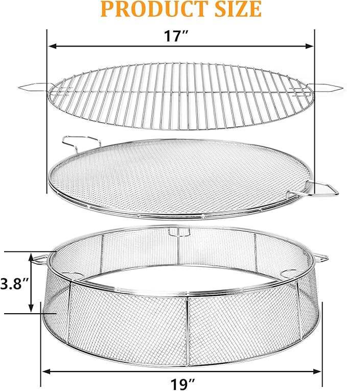 Fire Pit Spark Shield Cover for Solo Stove Bonfire, 304 Stainless Steel Spark Screen for 19.5 Inch Solo Stove Bonfire, Firepit Lid with Cooking Grate & Guild Stick for Outdoor Patio Fire Pits Backyard
