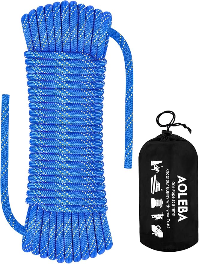 AOLEBA 8.5mm Static Climbing Rope, Outdoor Rock Climbing Ropes, Heavy Duty Rappelling Rope for Fire Rescue, Escape, 10M(32Ft) 20M(64Ft) 30M(96Ft) Ice Climbing Equipment & Parachute Accessories