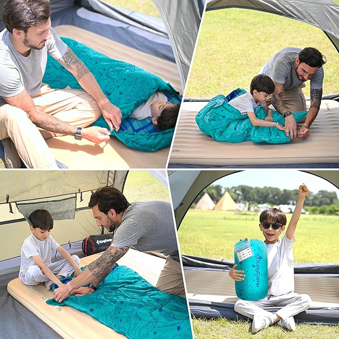 KingCamp 45°F Kids Sleeping Bag, Lightweight Waterproof & Compact Flannel Sleeping Bags Cold Weather & Warm Youth Essentials Gear Accessories for Camping, Fits 10-12 Children up to 5'5" Tall