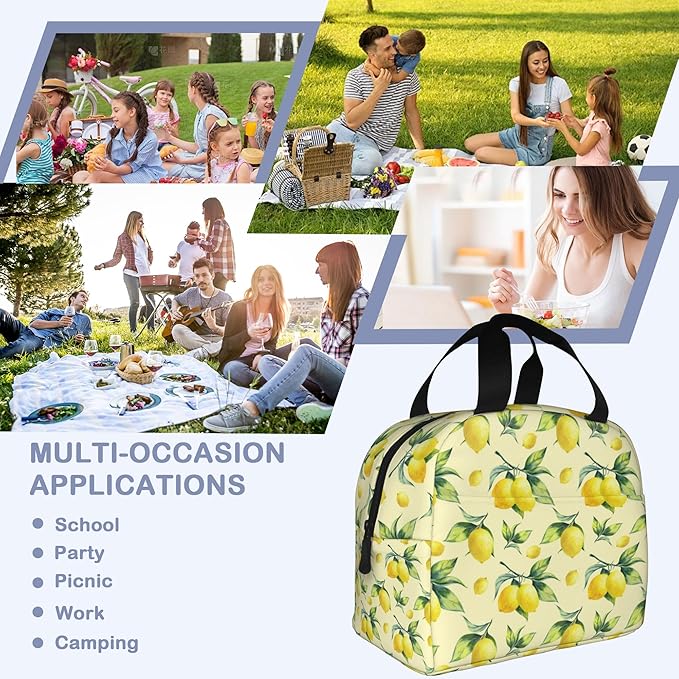 Lemon Yellow Insulated Lunch Bag Reusable Lunch Box Women Men,Cooler Thermal Meal Tote for Kids School Student Picnic Office Work
