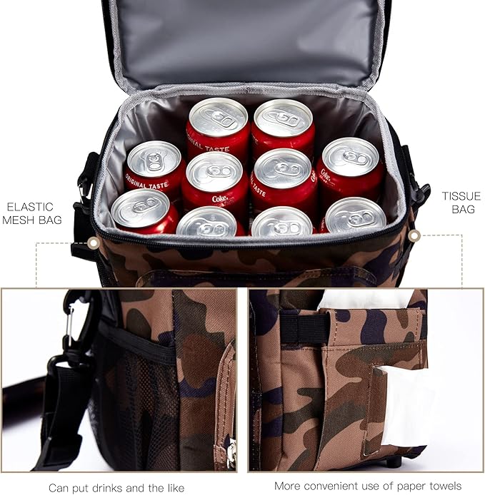 Men's Double/Women's Compartment Lunch bag, Insulated Lunch Cooler Tote 2 Roomy Large Reusable Water-resistant Lunch box (Camouflage)