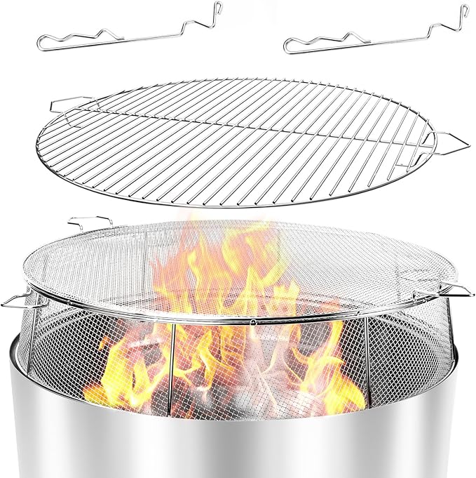 Uniflasy Fire Pit Shield and Cooking Grate for Solo Stove Yukon 27",304 Stainless Steel Spark Screen Cooking Grate for Backyard & Outdoor Fire Pits,Fire Pit Accessory Kits for Solo Stove Yukon