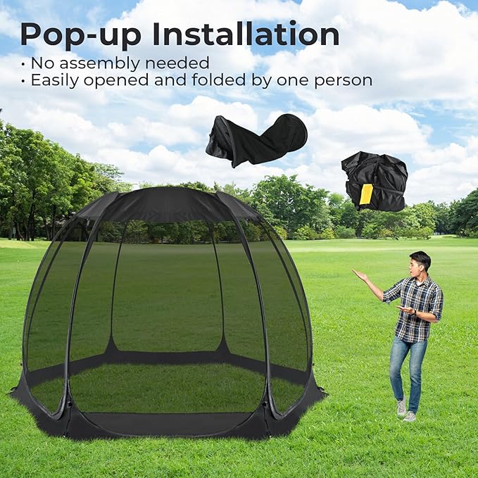 Alvantor Screen House Gazebo, 6-10-15 Person Pop Up Igloo Screened Canopy Tent with Mosquito Netting Sides, Instant UV Resistant Sun Shelter for Garden, Patio, Backyard