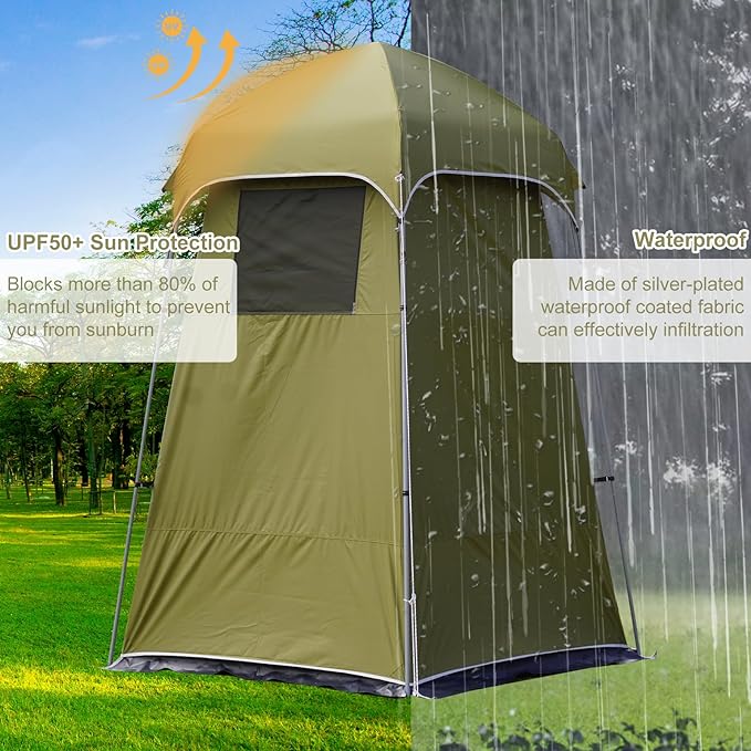 Vidalido Outdoor Camping Shower Tent Easy Setup Privacy Tent Changing Room Portable Camp Shower Tents for Camping with Floor, Waterproof Privacy Shelters Camping Toilet Tent