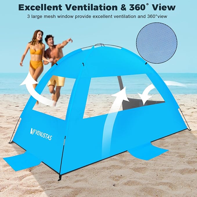 Venustas Beach Tent Sun Shelter for 3-10 Person, UPF 50+ UV Protection Canopy, Lightweight and Easy Setup Cabana, Portable Beach Shade