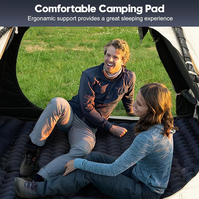 Double Sleeping Pad for Camping – 4” Thick Inflatable Camping Mattress 2 Person, Built-in Foot Pump & Pillow, Ultralight Self-Inflating Camping Mat for Tent, Hiking, Backpacking, Traveling
