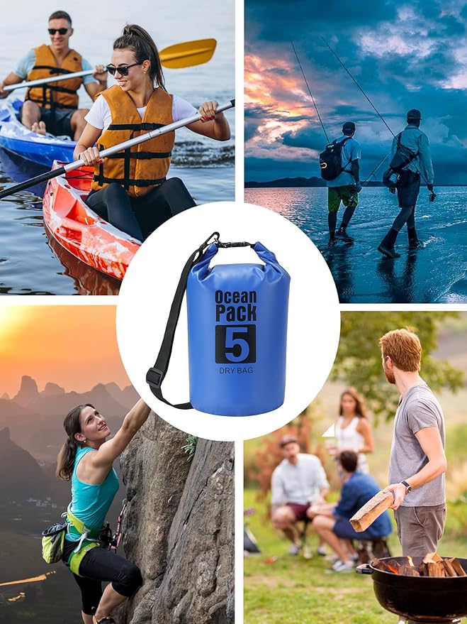 YDYJKI Floating Waterproof Dry Bag for Travel 5L/10L/20L/30L, Roll Top Sack Keeps Gear Dry for Kayaking, Rafting, Boating, Swimming, Camping, Hiking, Beach, Fishing (Sapphire Blue, 5L)