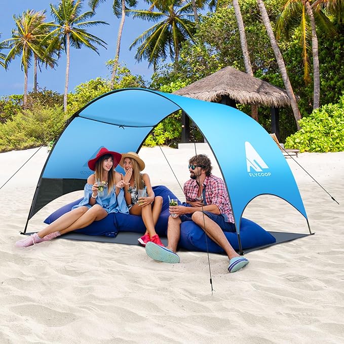 Beach Tent - Beach Shade Canopy Compact Fold (16.9x3.9″), Own Patent, 360° Ventilation, Large Side Storage Pocket, UV Protection Portable Sun Shelter for Beach (Blue, 106 * 65 * 61″)