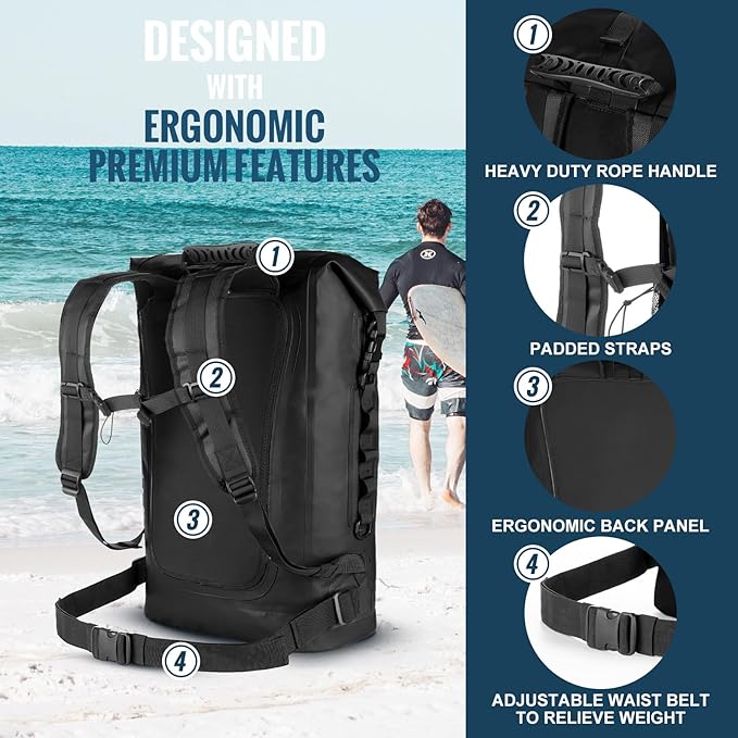 Dry Bag Backpack, 40L Floating Waterproof Backpack Roll-Top Closure for Kayaking, Boating, Hiking, Camping