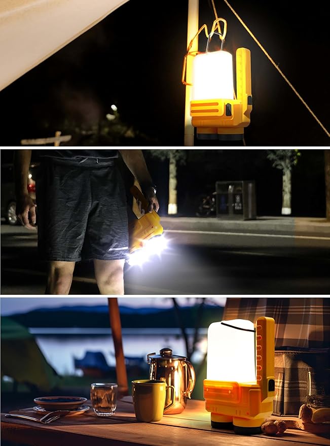 Anhay Rechargeable LED Camping Lantern, Dimmable Lantern Flashlight with Hook, Waterproof Spotlight for Hurricane Emergency, Outdoor, Hiking and Home, USB Cable Included