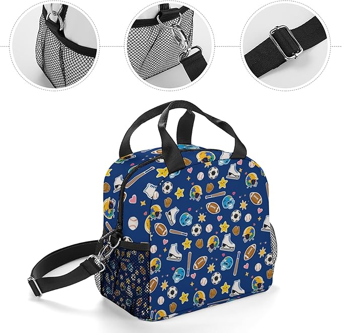 Lunch box Kids,Insulated Cat Lunch Bag Cute Small Pink Lunch Totebag Reusable Leakproof Corgi Lunch Bag With Shoulder Strap for Girls Boys Women School Work Picnic (blue baseball)