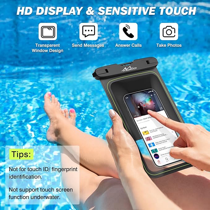 MoKo Floating Waterproof Phone Pouch - 9.5" Large Clear Phone Water Protector Pouch Dry Bag Case with Lanyard, Compatible for iPhone 14 13 12 Pro Max, Galaxy S23 S22 Ultra, 2 Pack Black+Black