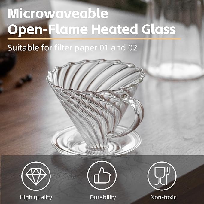 Coffee Dripper, Resuable Pour Over Coffee Maker With Handle, Slow Brewing Coffee Pour Over for Cafe, Travel, Home&Offices, Single Cup Coffee Pour Over, #02 (Borosilicate Glass, 1-4 Cups)
