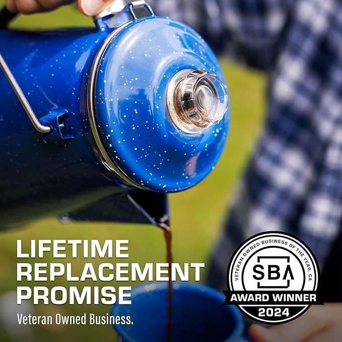 COLETTI Classic Camping Coffee Pot & Mug Set - Percolator Coffee Pot, Enamel Mug Complete Nostalgic Bundle German Imported Enamel Powder [12 oz, Set of 4] (Blue)