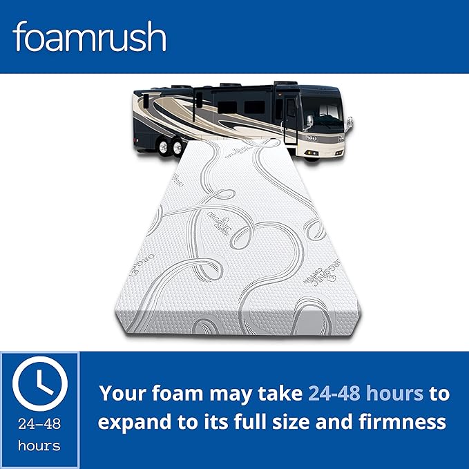 FoamRush 6-Inch Truck (32" x 29") Gel Memory Foam RV Mattress Replacement with Canvas Navy Cover, Medium Firm, Made in USA, Camper Trailer, Removable Water-Resistant Outdoor/Indoor Cover w Zip