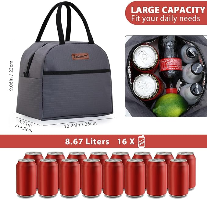 Insulated Lunch Bag for Women Men, Lunch Containers Reusable High Capacity Lunch Tote Bags for for Work Picnic(Grey)