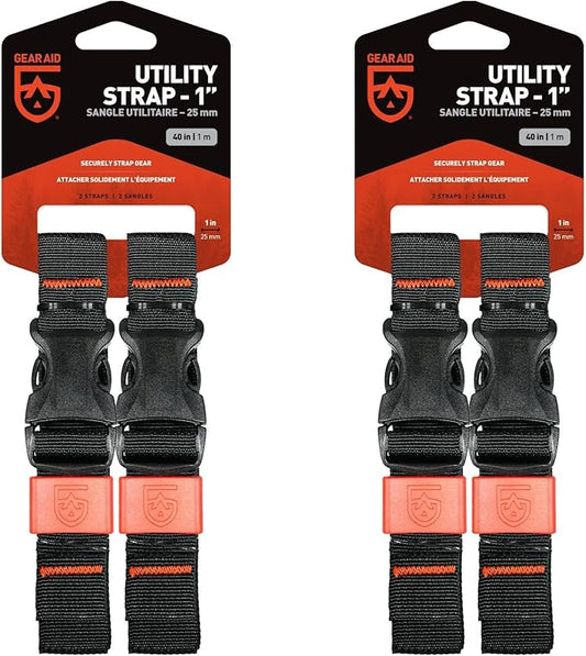 GEAR AID Utility Straps with Side-Release Buckle, Secure and Compress Camping, Biking, Hunting, Boating Gear, Multiple Sizes