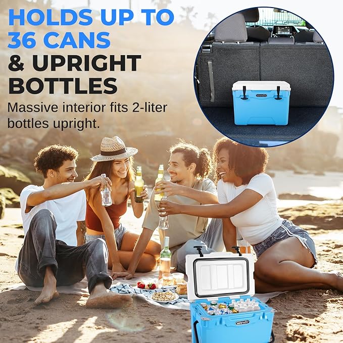 SereneLife Ultra-Tough 25 Quart Rotomolded Cooler Box, Holds Upto 36 Cans, Keeps Ice Up to 5 Days, Heavy-Duty Insulated Portable Ice Chest Box, Ideal for Travel, Camping, Beach, and Outdoor Adventures