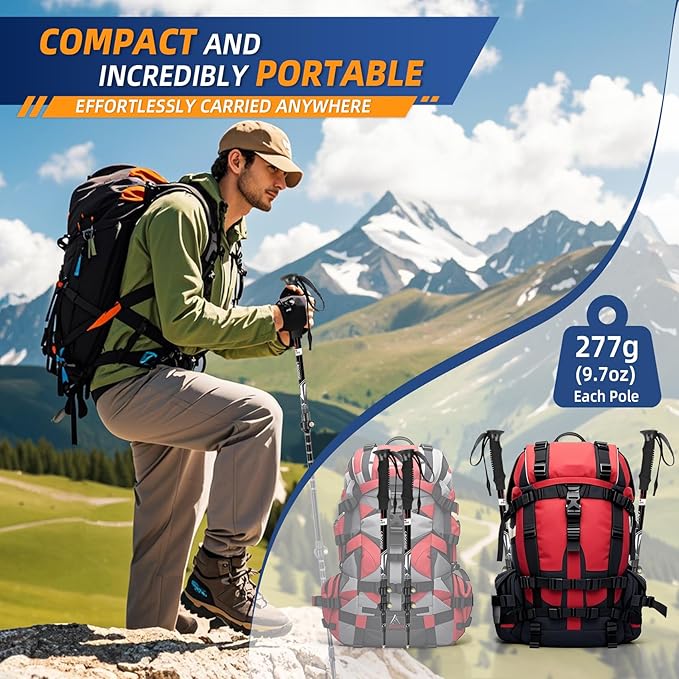 Lightweight Collapsible Trekking Poles for Hiking – 2 Pack Adjustable Hiking Poles, Aluminum Walking Sticks for Skiing, Nordic Walking, Retractable Walking Sticks for Seniors, Women, Men