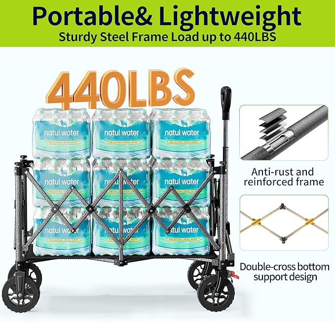 200L Collapsible Wagon Carts with Wheels, Feelnais Large Foldable Wagons for Grocery Shopping Beach Camping, Folding Garden Wagon Cart Heavy Duty
