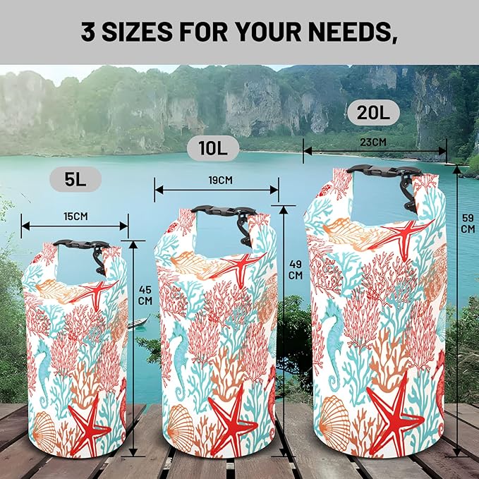 Waterproof Dry Bag,Roll Top Sea Turtle Starfish Coral Waterproof Backpack 5L/10L/20L Floating and Lightweight Bags for Kayaking, Boating, Fishing, Swimming and Camping