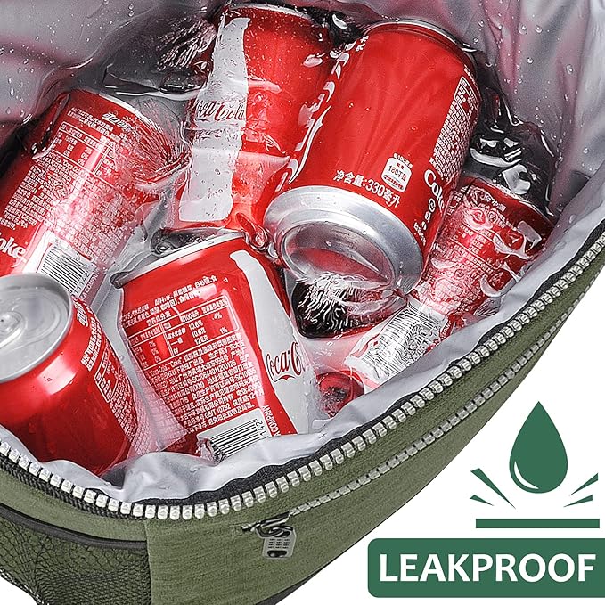 Tirrinia Large Insulated Lunch Box for Men/Women, Leakproof Thermal Lunch Bag for Office Picnic Work Beach Camping,Reusable Lunch Cooler Tote for Adult,Green