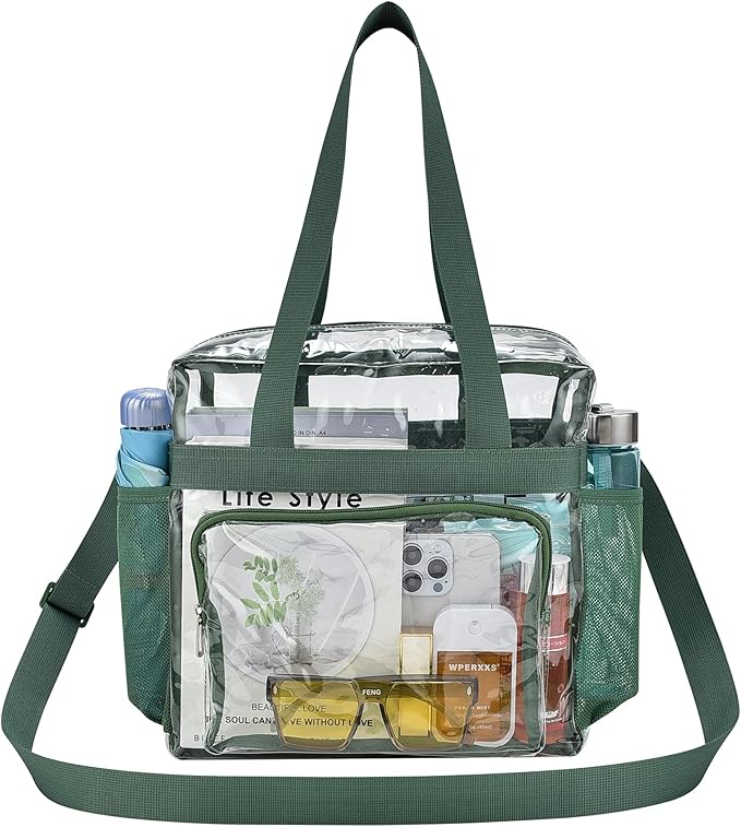 USPECLARE Clear Tote Stadium Approved, Security Travel & Gym Clear Bag for Work Sports Games Concerts