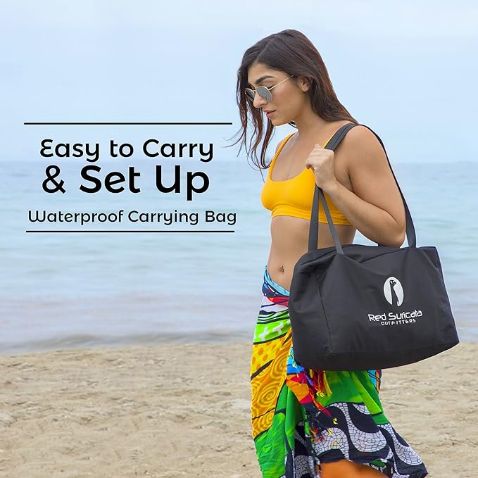 Red Suricata Family Beach Tent & Canopy, UPF50 Sun Shade, 4 Aluminum Poles, Sand Shovel, Large Portable Sun Shelter