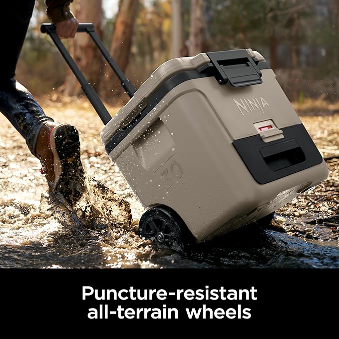 Ninja | Cooler | FrostVault 30QT Cooler with Wheels | Insulated with Temp Dry Storage Drawer | Keeps Ice Cold for Days | for The Beach, Camping, Picnics & More | Birch Beige | FB230CS