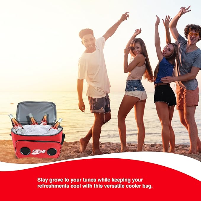 Cooler Bag with Built-in Bluetooth Stereo Speakers, Multi-Zipped Pockets, 24 Can Capacity, Adjustable Shoulder Strap, 12 Hours of Insulated Cooling and Freshness, for Camping, Fishing, Beach