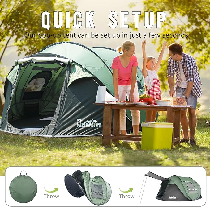 Tents for Camping, 2/3/4 Person Easy Pop Up Tents for Camping, Waterproof Windproof Automatic Setup Camping Tent with Extra Storage, 2 Doors Instant Family Tents for Hiking & Traveling