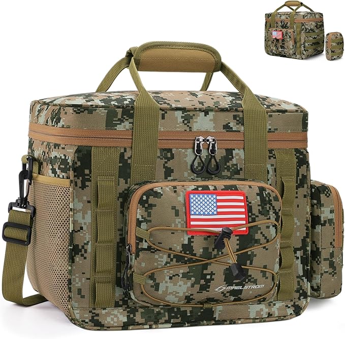 Maelstrom Large Tactical Lunch Box for Men,Insulated Lunch Bag, Leakproof Soft Cooler Bags with Detachable MOLLE Bag,Durable Lunch Tote for Adult Women Work,Picnic,30 Cans/20 L, Camouflage